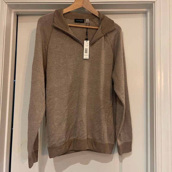 Tahari Other - Tahari Men's 1/4 Zip Up Sweater in Light Brown wool Blend